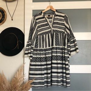 Emery Rose Boho Dress Small Black Bell Sleeve Flowy Summer Dress Aztec Tribal